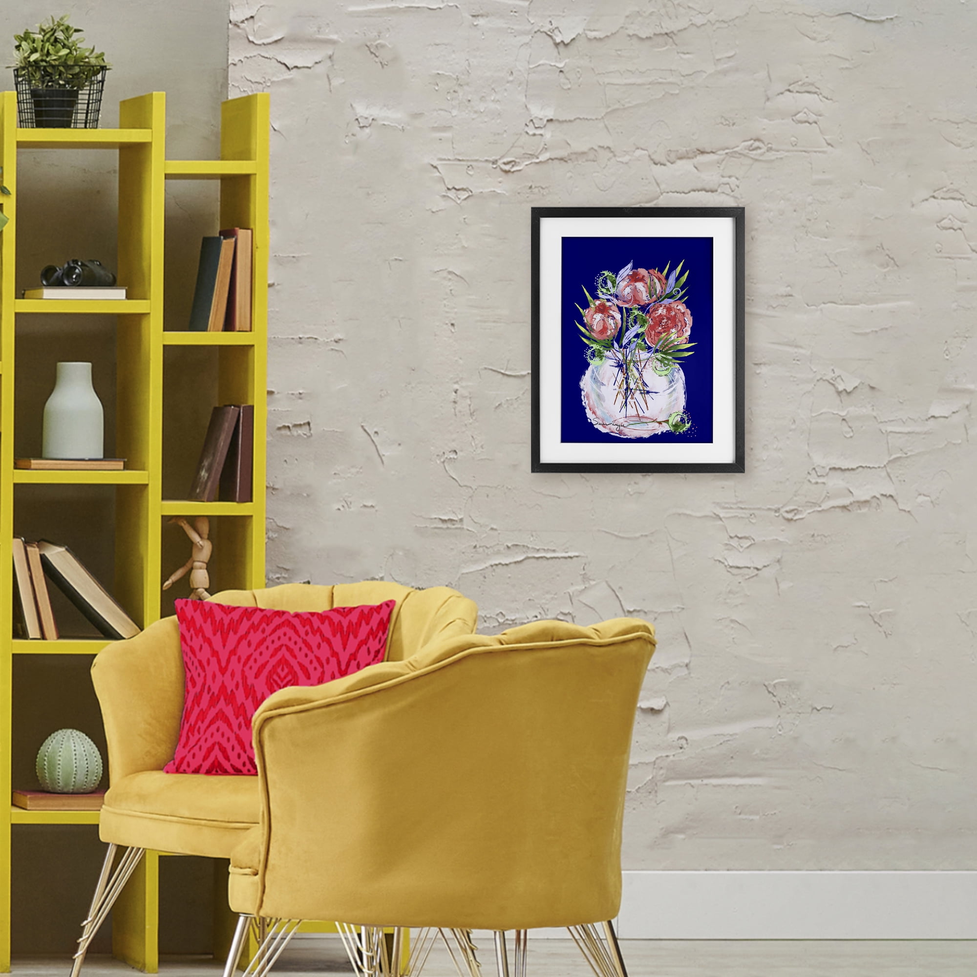 Stupell Industries Florals In Milk Glass Black Framed Print Under Glass, design by Susan Lugar