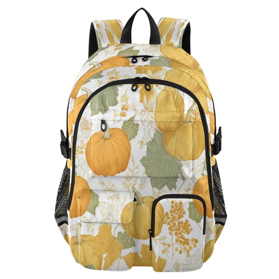 Large Capacity Student Backpack, 14 Inch Laptop Backpack, Wear-Resistant Polyester Travel Backpack with Reflective Strips for Commuting Outdoor Pumpkin Beautiful
