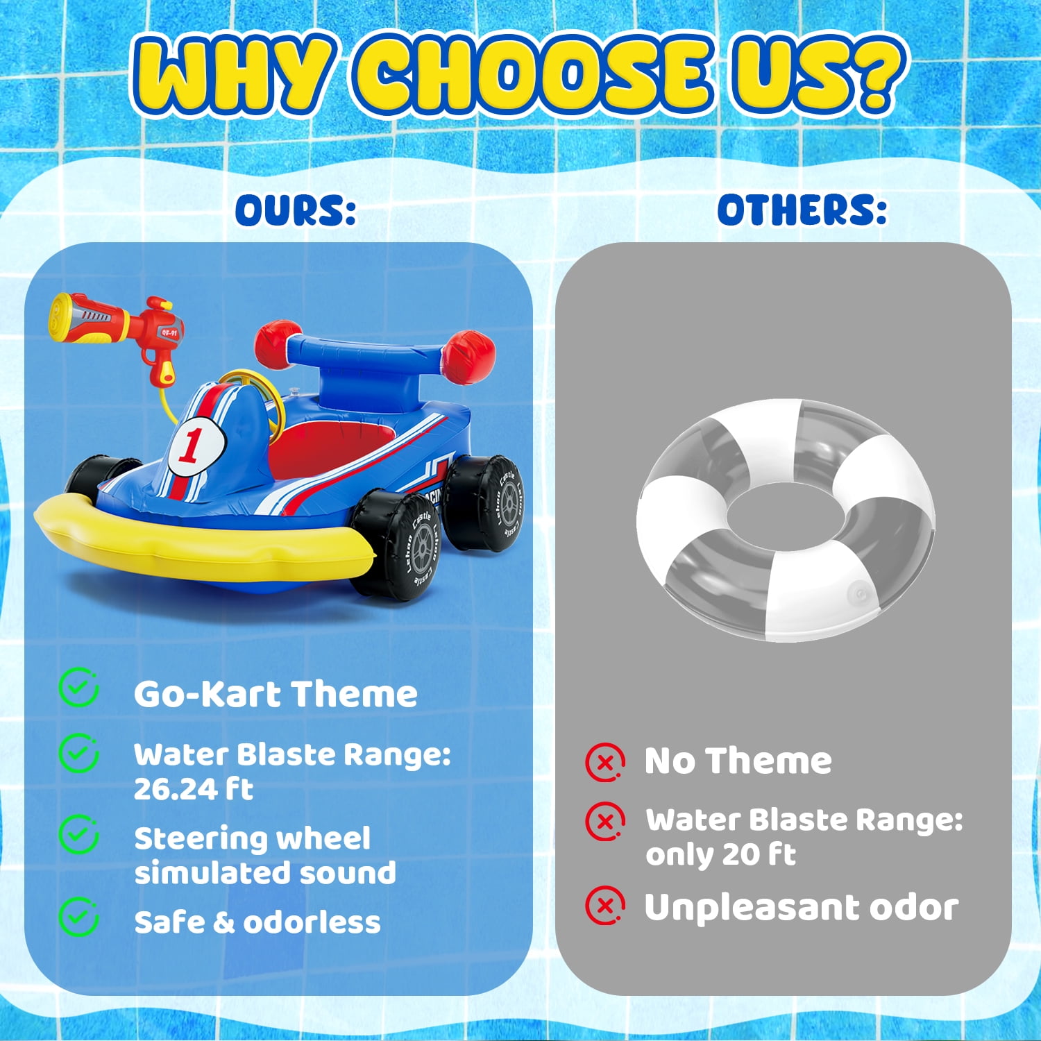Pool Floats for Kids, Toddler Floaties with Water Blaster, Inflatable Ride-on for Boys Girls Age 3-8, Swimming Pool Toys, Outdoor Games, Water Toys