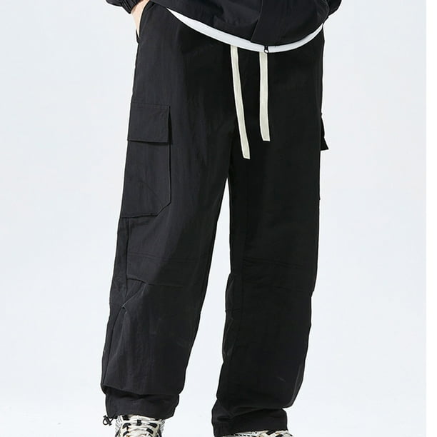 Pantalones deportivos cargo para hombre, largos, con cintura elástica, cordones, bolsillos y perneras con correa