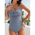 thumbnail image 5 of DOKOTOO One Piece Swimsuits for Women Textured Tie Knot Adjustable Straps Stretch Tummy Control Removable Pad Swimming Suits, 5 of 11