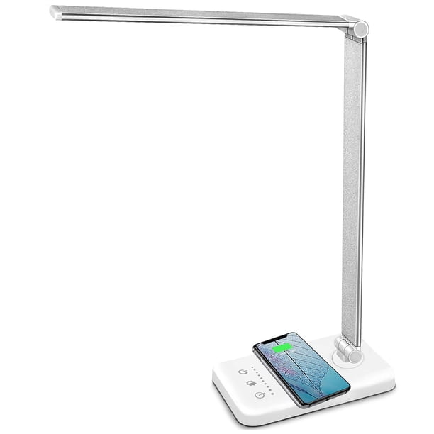 Lámpara de escritorio LED de diseño portátil plegable, luz de lectura regulable con control táctil con puerto de carga USB, luz sin parpadeo para estudiar y trabajar, modo de luz nocturna para