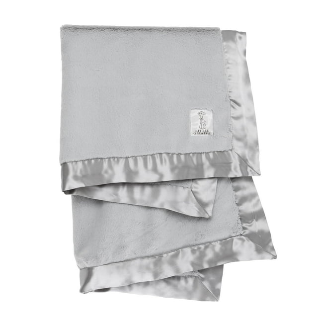 Manta para bebé Little Giraffe Luxe con ribete satinado de 74 x 89 cm, color plateado