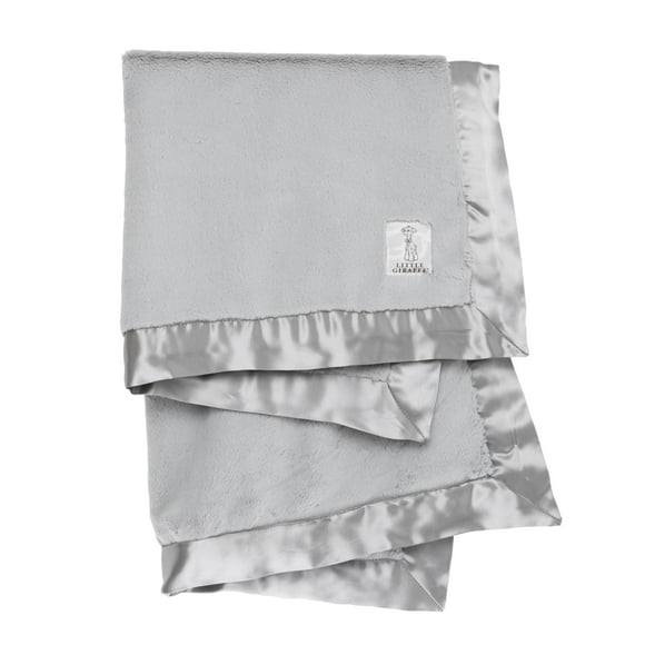 Manta para bebé Little Giraffe Luxe con ribete satinado de 74 x 89 cm, color plateado