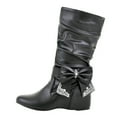 thumbnail image 1 of WEAIXIMIUNG Bottines en Suède Brun Foncé pour Femmes Rétro Femmes Strass Nœud Papillon à Talons Bas Bottes Mi-Mollet Bout Rond Chaussures, 1 of 5