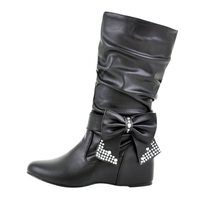 WEAIXIMIUNG Bottines en Suède Brun Foncé pour Femmes Rétro Femmes Strass Nœud Papillon à Talons Bas Bottes Mi-Mollet Bout Rond Chaussures