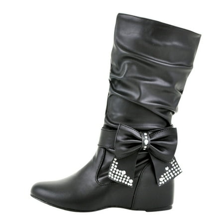 HSMQHJWE Women S Boots Wide Calf Boots For Women Wide Calf Thigh High Retro Women Rhinestones Bow Tie Low Heeled Slip On Mid Calf Boots Round Toe Shoes Western Stuff For Women