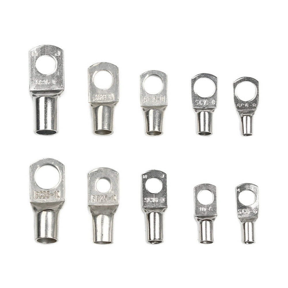 100Pcs Tin-Plated Copper Terminals Battery Cable Ends Lugs Ring Connectors Kit