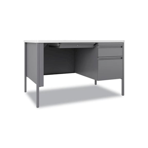 Hirsh 30x48 Right Hand Single Pedestal Metal Desk with T Top Silver/White