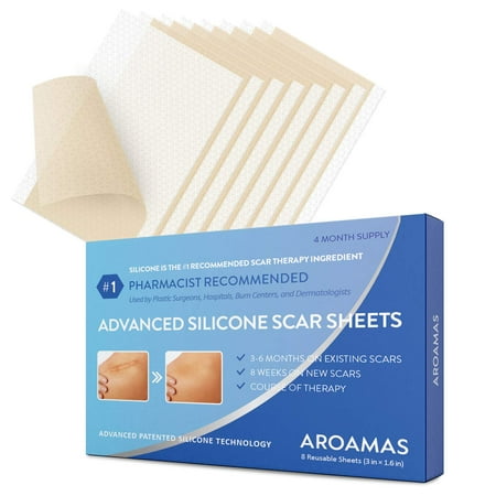 Aroamas Professional Silicone Scar Sheets, Soften and Flattens Scars Resulting from Surgery, Injury, Burns, Acne, C-section and more, Soft Silicone Scar Strips, 3