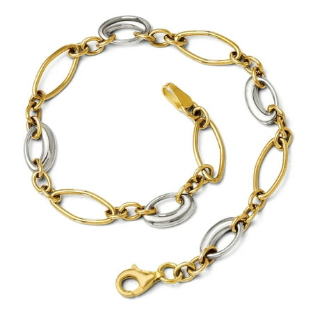 2 Tone Gold Bracelet - 14k Two Tone Gold 6mm Polished Oval Link Chain Bracelet, 7.25 Inch