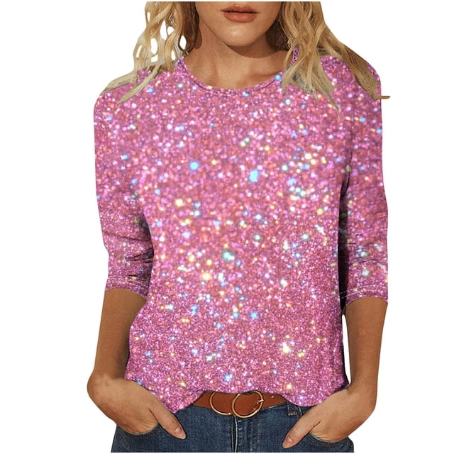 ZVAVZ T-Shirts pour Femmes Tendance, T-Shirts d'Été Imprimés Manches 3/4 Col Rond Hauts Décontractés pour Femmes en Solde Multicolore, P
