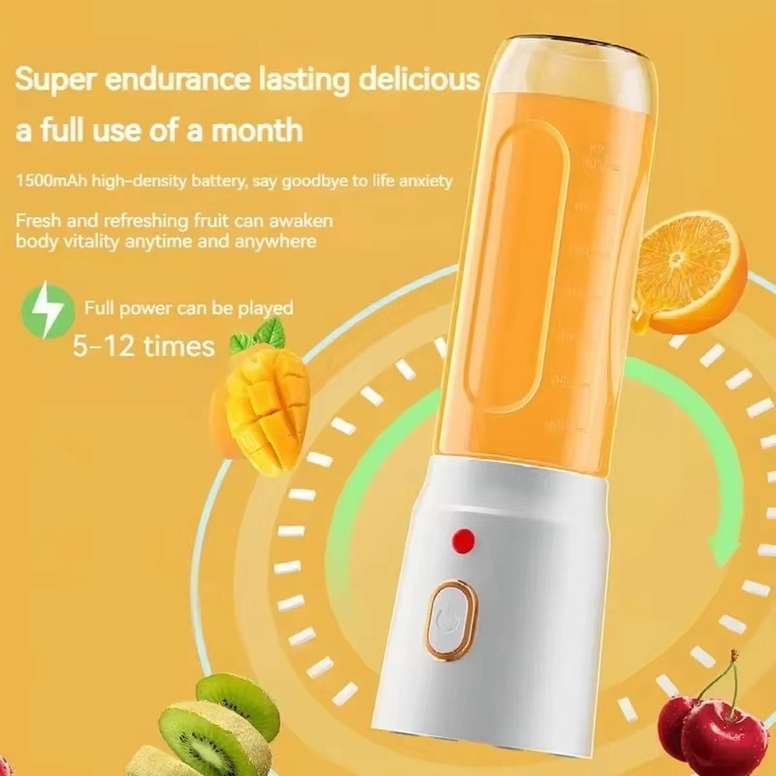 Portable Rechargeable Juicer Cup, 10.2 Inch Mini Blender for Smoothies, Shakes, Baby Food, USB Charging, Household Fruit Juice Maker, White