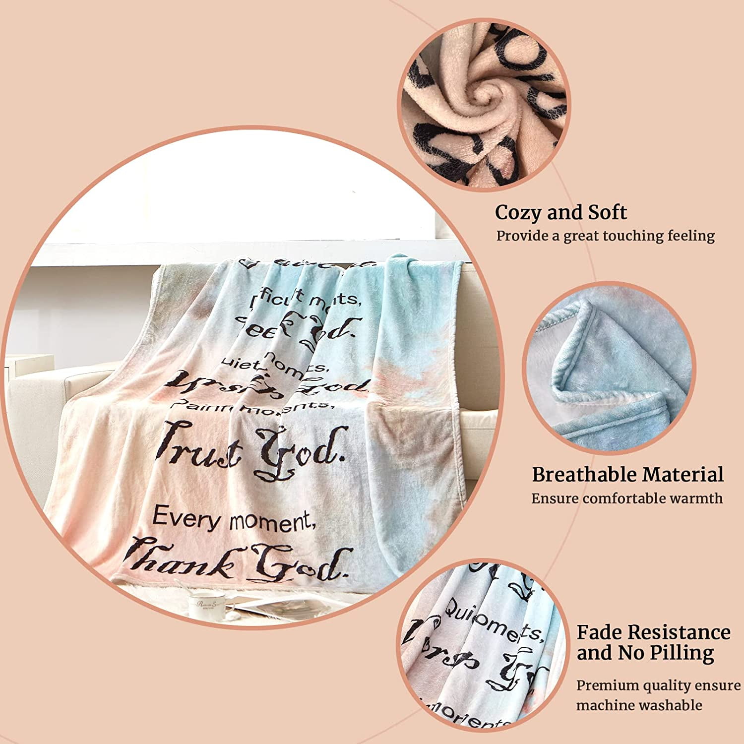 Christian Gifts for Women, Catholic Bible Verse Twin Blanket with Inspirational and Spiritual Scriptures Religious Soft Cozy Throw Blanket Religious Birthday Gifts for Women 60"X 80"