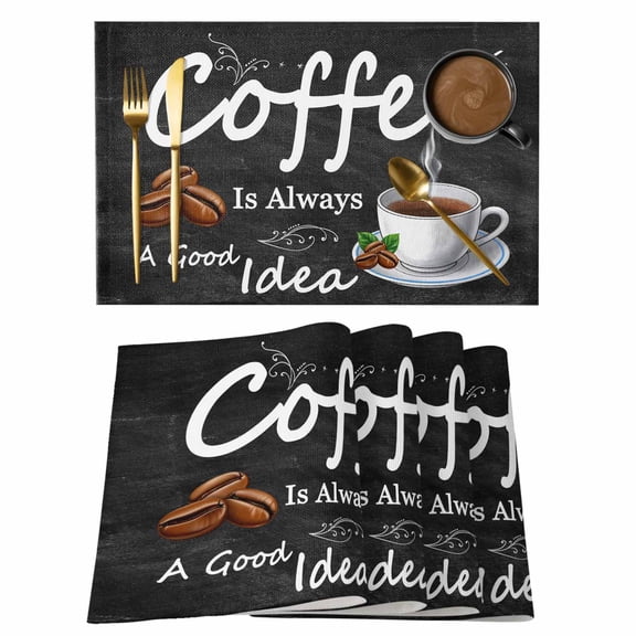 Coffee Beans Placemats Set of 1 Coffee Cup Letterings Art Print Heat Insulation Washable Place Mats, Non-Slip Table Mats for Dining Table Party Kitchen Decor,13x19 Inch
