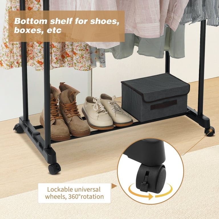 HONEIER Double Rail Clothes Rack, Moveable, Adjustable, with