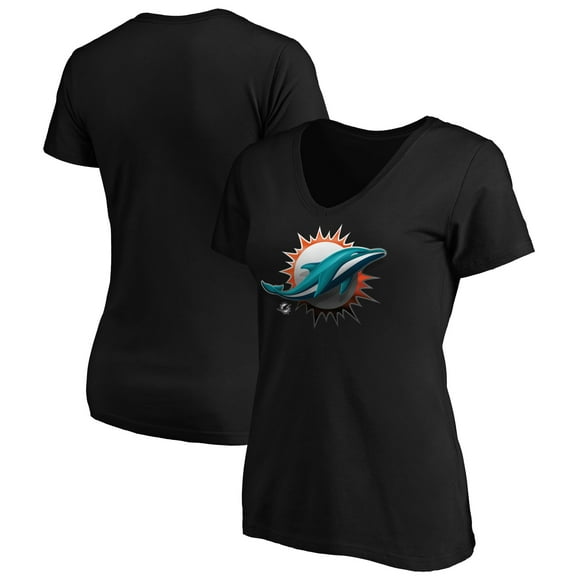 Women's Black Miami Dolphins Midnight Mascot Logo V-Neck T-Shirt
