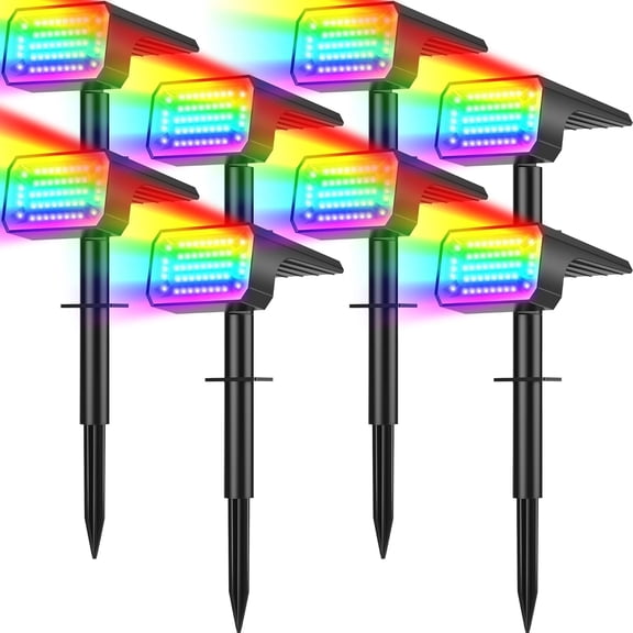 Flaow Solar Landscape Lights: 8-Pack IP65 Waterproof, RGB 7 Modes. Dusk-to-Dawn Color Changing Spotlights for Garden, Yard, Patio, Driveway.