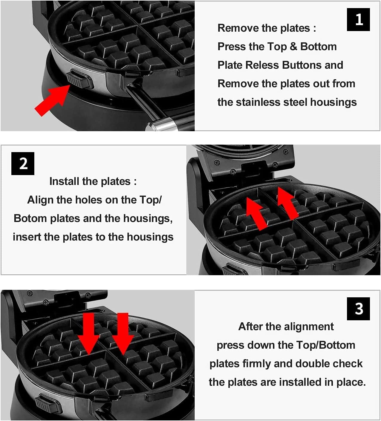 3-in-1 Waffle Maker with 360 Rotating Design and Nonstick Plates for Belgian Waffles, Omelets, and Donuts