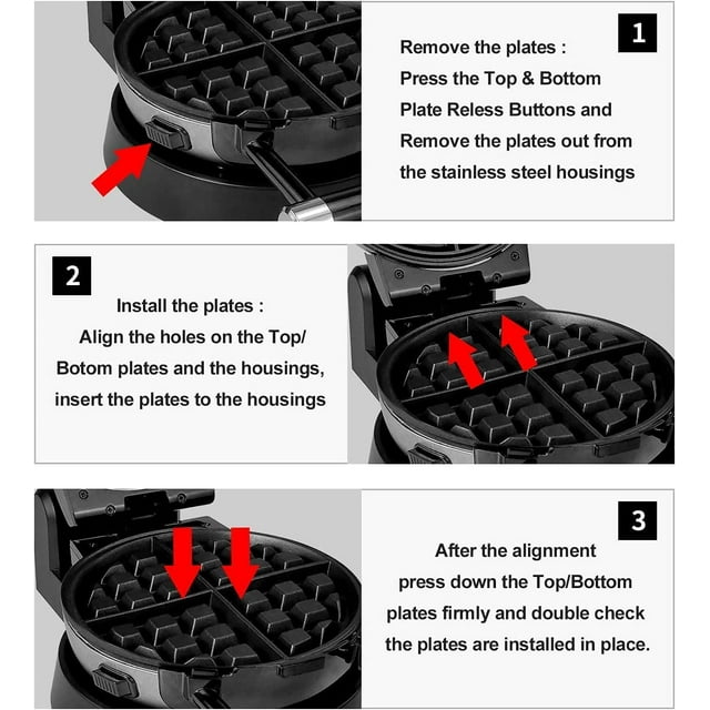 Health and Home 3-in-1 Waffle, Omelet, Egg Waffle Maker, 3 Removable Nonstick Baking Plates, Upgraded 360 Rotating Belgian Maker