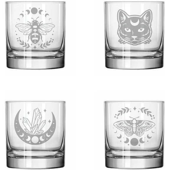 Set of 4 Glass 11 oz Rocks Whiskey Glass Gift Magic and Celestial Collection