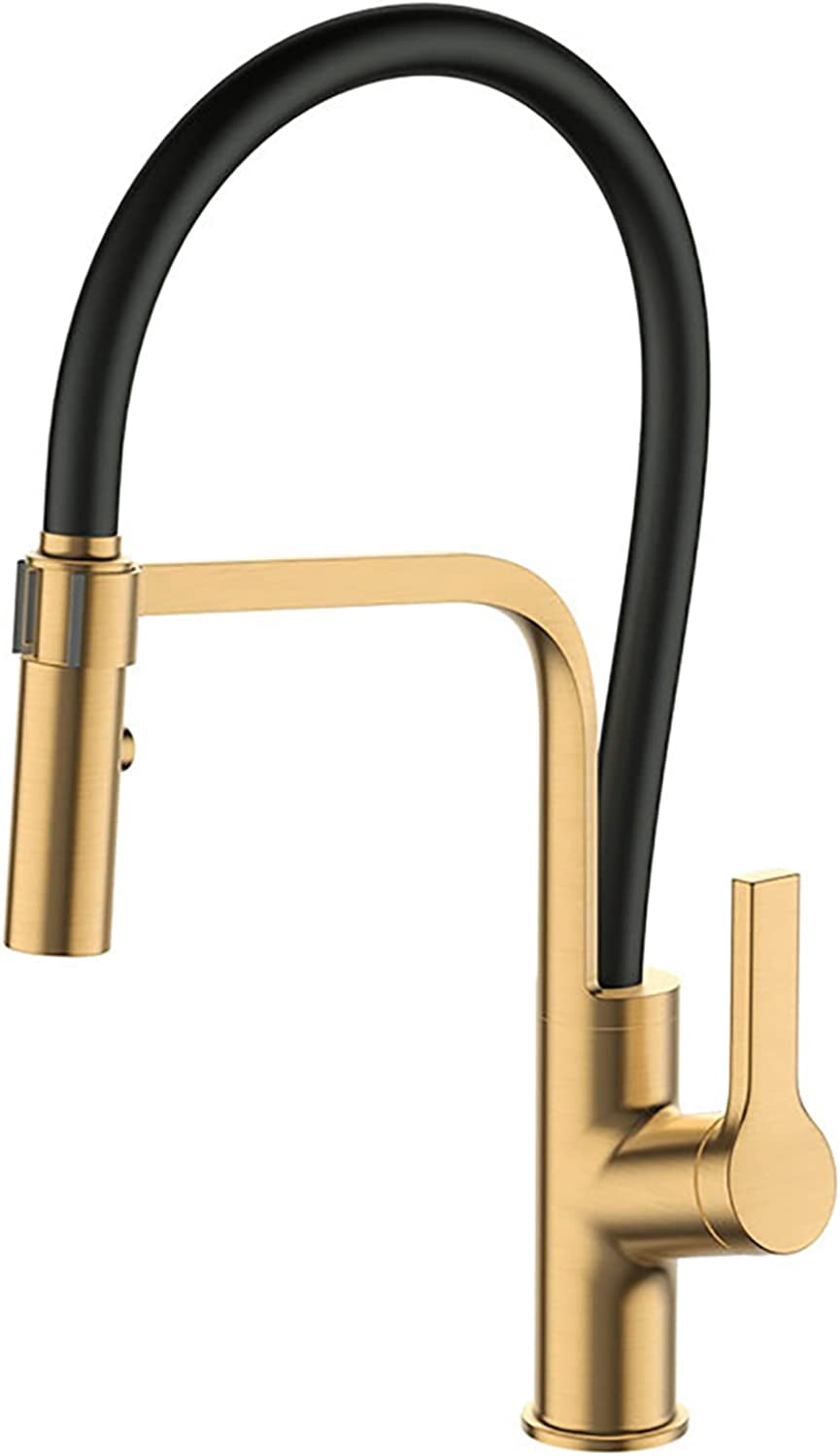 Kitchen Faucet with Pull Down Sprayer Brass Kitchen Sink Faucet High Arc 360 Rotating Kitchen Mixer Tap Deck Mount Kitchen Mixer Tap, 2 Spray Modes,Brushed Gold