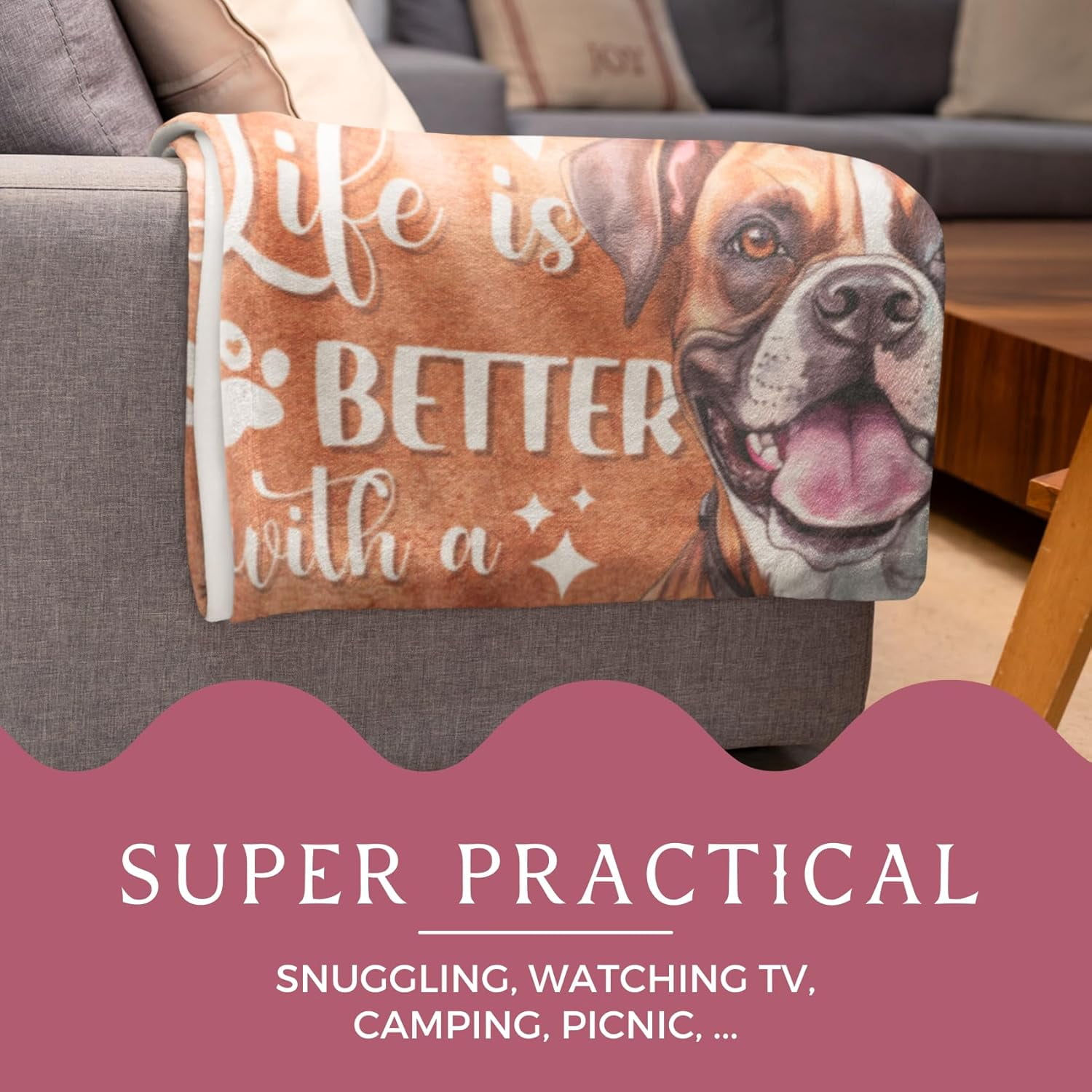 Boxer Dog Gifts for Women and Men, Best Unique Boxer Dog Flannel Throw Blanket for Boxer Lovers, 50 x 60 inch, Skin Friendly, Novelty Boxer Gifts for Dog Lovers