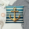 thumbnail image 2 of JRXY  Nautical Decorative Pillow Cover, Stripes and Gold Anchor Pattern White, 2 of 5