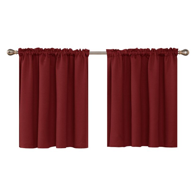 Cenefas Deconovo con diseño de bolsillo para barra en relieve rojo, cortinas opacas que bloquean la luz para dormitorio, 132 x 91 cm, color burdeos, 2 paneles