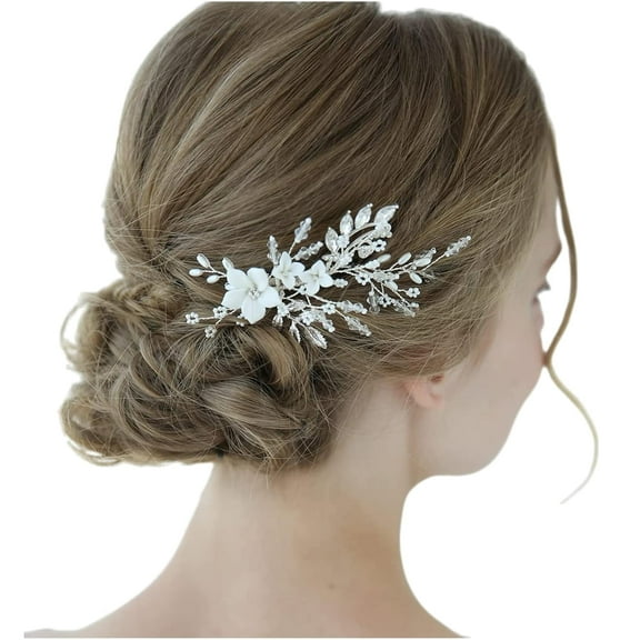 Pearl Wedding Hair Clip Comb Barrette Flower Crystal Bridal Hair Accessories Silver Headpieces for Women Wedding