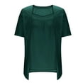 thumbnail image 5 of ZHENHONG T Shirts for Women,Summer Trendy Casual Short Sleeve Square Neck Blouses Plain Loose Graceful Tops,Green Women Blouses, 5 of 5