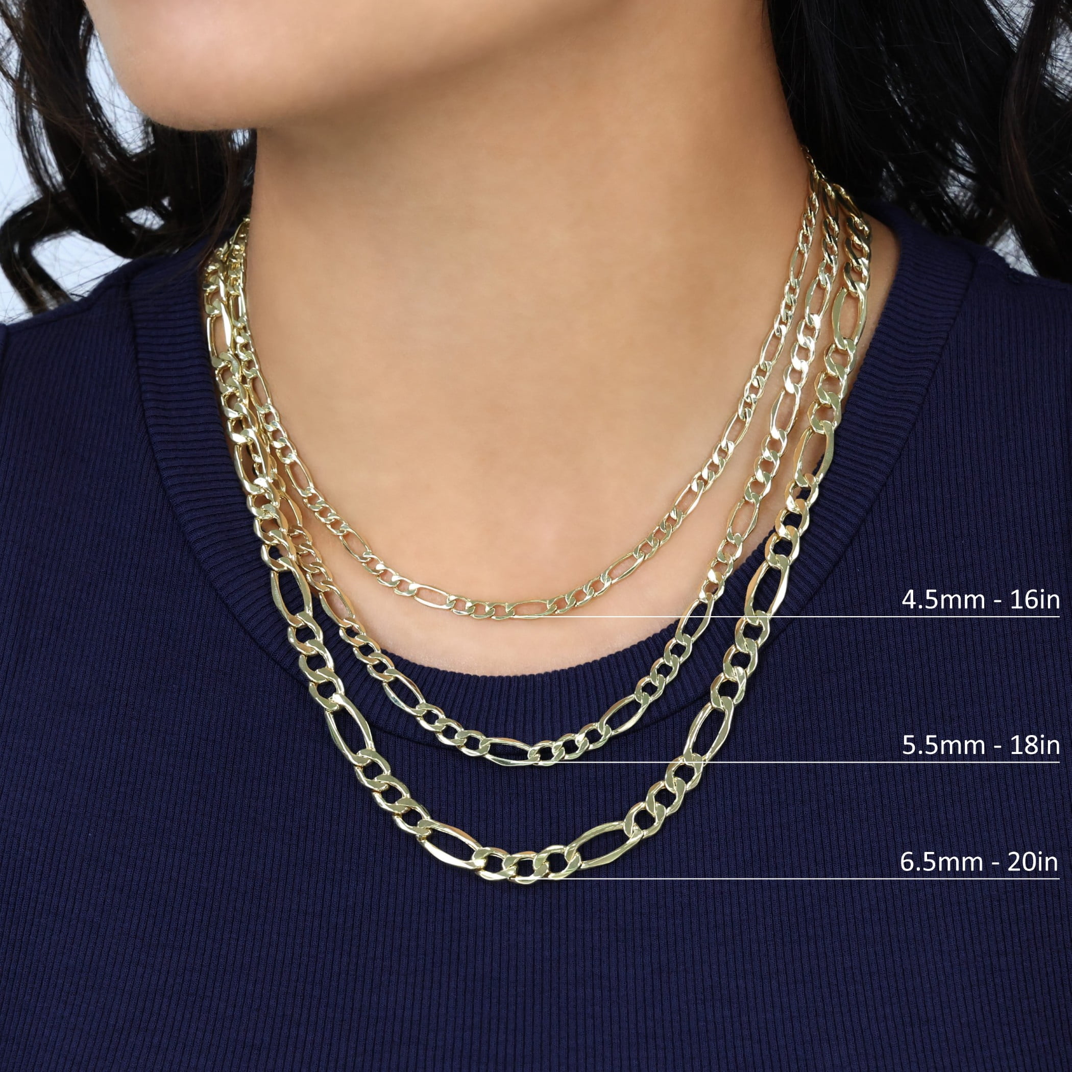Nuragold 14K Real Yellow Gold Figaro Link Chain Necklace 16"-30" (2mm-7.5mm) Italian Jewelry for Men & Women