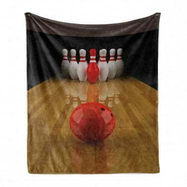 Bowling Party Soft Flannel Fleece Blanket, Alley with Red Skittle in Center Target Score Winning Competition, Cozy Plush for Indoor and Outdoor Use, 70" x 90", Pale Brown Red White, by Ambesonne
