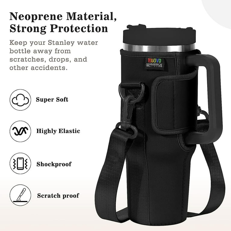 Water Bottle Holder with Strap Pouch and Handle fits for Stanley Quencher  H2.0 & Adventure 40 oz Tumbler, Water Bottle Carrier