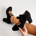 thumbnail image 4 of YOUYEDIAN Chaussures de Danse pour Femmes Été Robe à la Cheville à Brides Talons Épais Chaussures Mary Jane Confortables Rétro Bout Fermé Talon Bas Escarpins de Mariage Soirée (Noir), 4 of 7