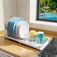 thumbnail image 1 of Dish Drying Rack, Expandable Dish Rack for Kitchen Counter with Utensil Holder, Stainless Steel Small Dish Drainer Organizer with Drainboard for Kitchen in Sink (Grey), 1 of 1