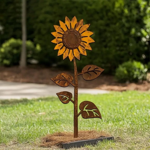 Yard Art Outdoor and Garden, Outdoor Yard Decorations Sunflower Decor, Metal Garden Art Lawn Ornaments for Outside Garden, Flower Garden Decor Metal Flower Garden Stakes, 2 Pack
