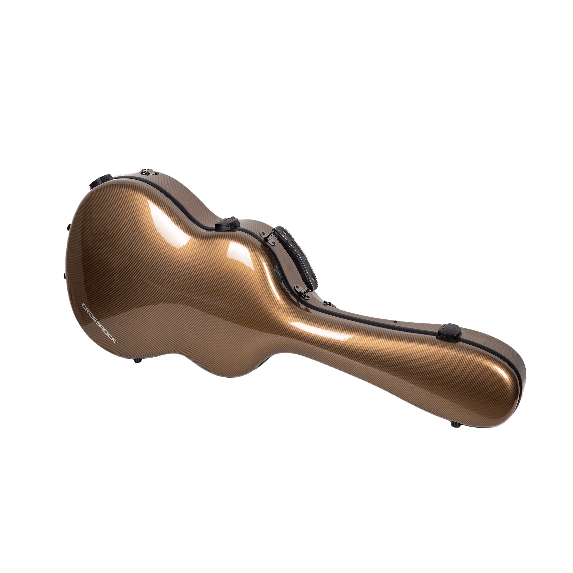 Crossrock Ultra-Light Fiberglass Case-Fits 4/4 Classical Guitar, Includes Protective Cover, Interior Compartment, TSA Lock-Gold