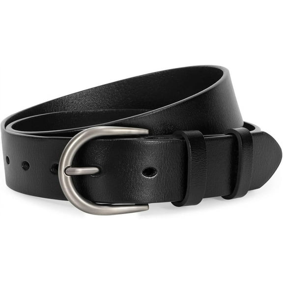 Women Leather Belt for Jeans Pants Dresses Black Ladies Waist Belt with Black Buckle