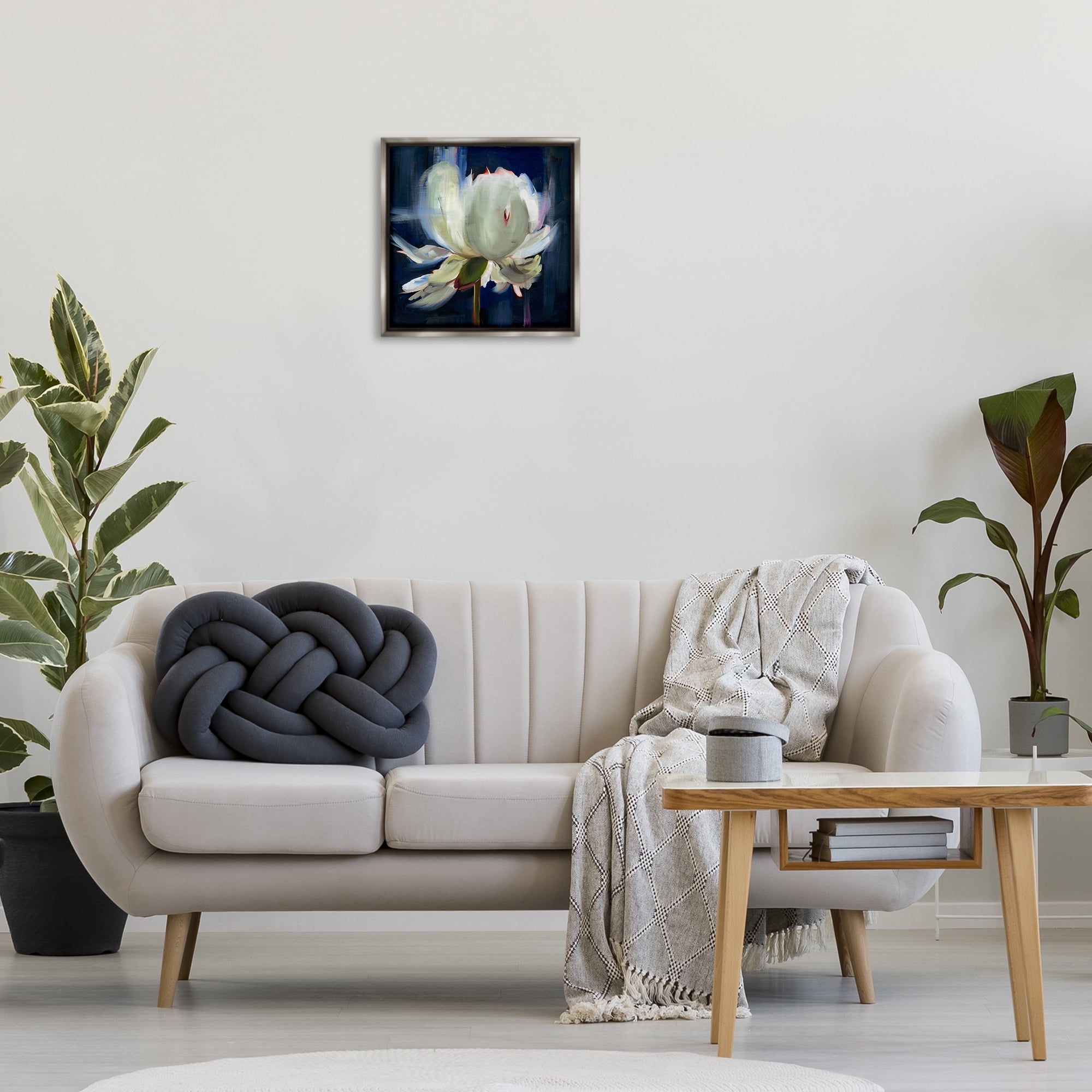 Stupell Industries Abstract Painted Flower Botanical & Floral Painting Gray Floater Framed Art Print Wall Art, 18 x 18