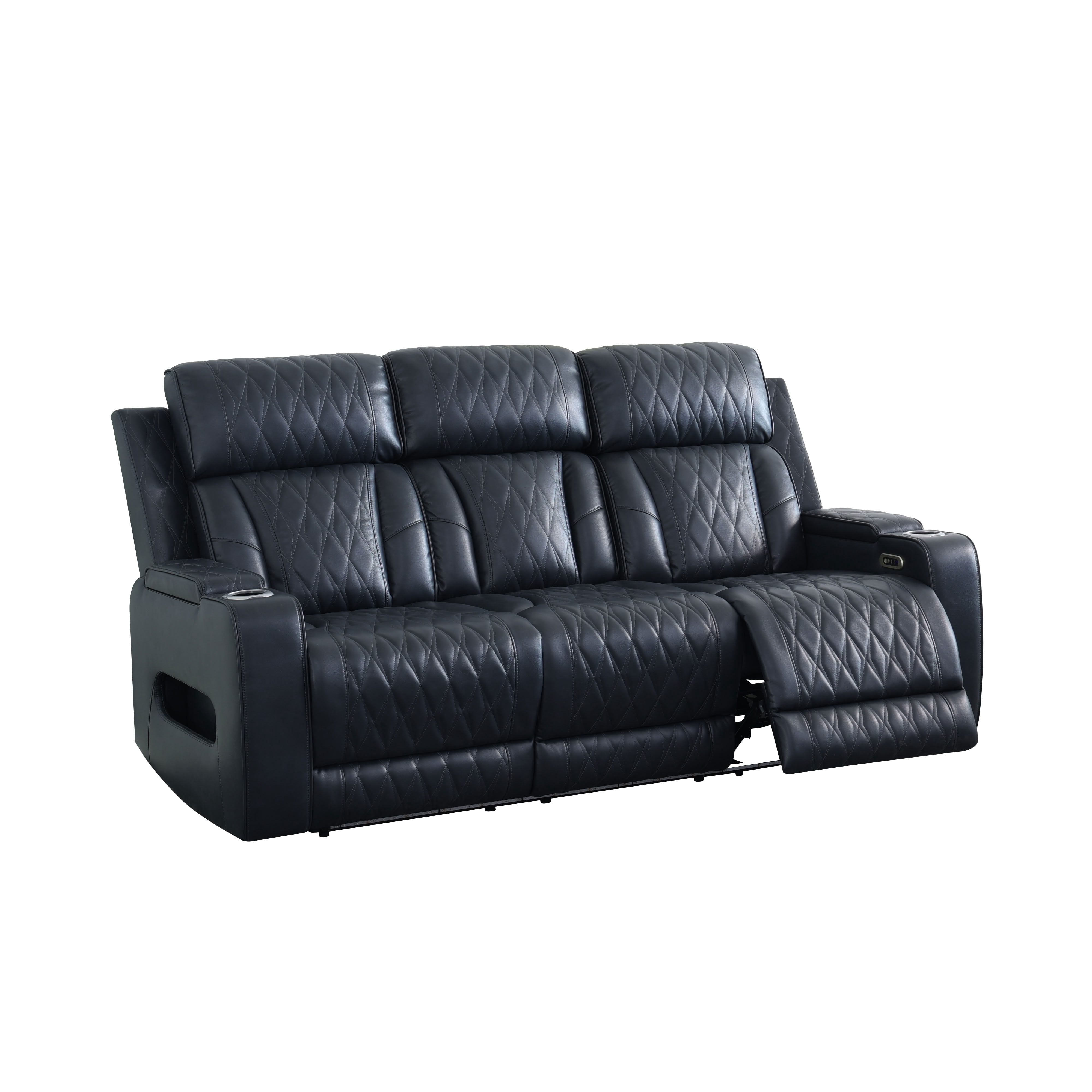 MAYEERTY 3-Seat Intelligent Recliner Sofa with Breathable Leather, Flipping Tea-Cup Holder & LED Light for Living Room