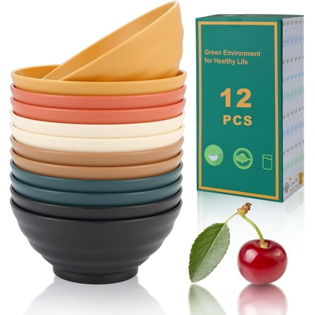 Bestdin Bowls Set 12 Pack,34oz Reusable Plastic Soup Bowls for Kitchen,Unbreakable Lightweight