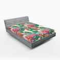 thumbnail image 2 of Ambesonne Geometric Floral Fitted Sheet, Exotic Monstera, Queen Size, Jade Green Pink Cream, 2 of 5