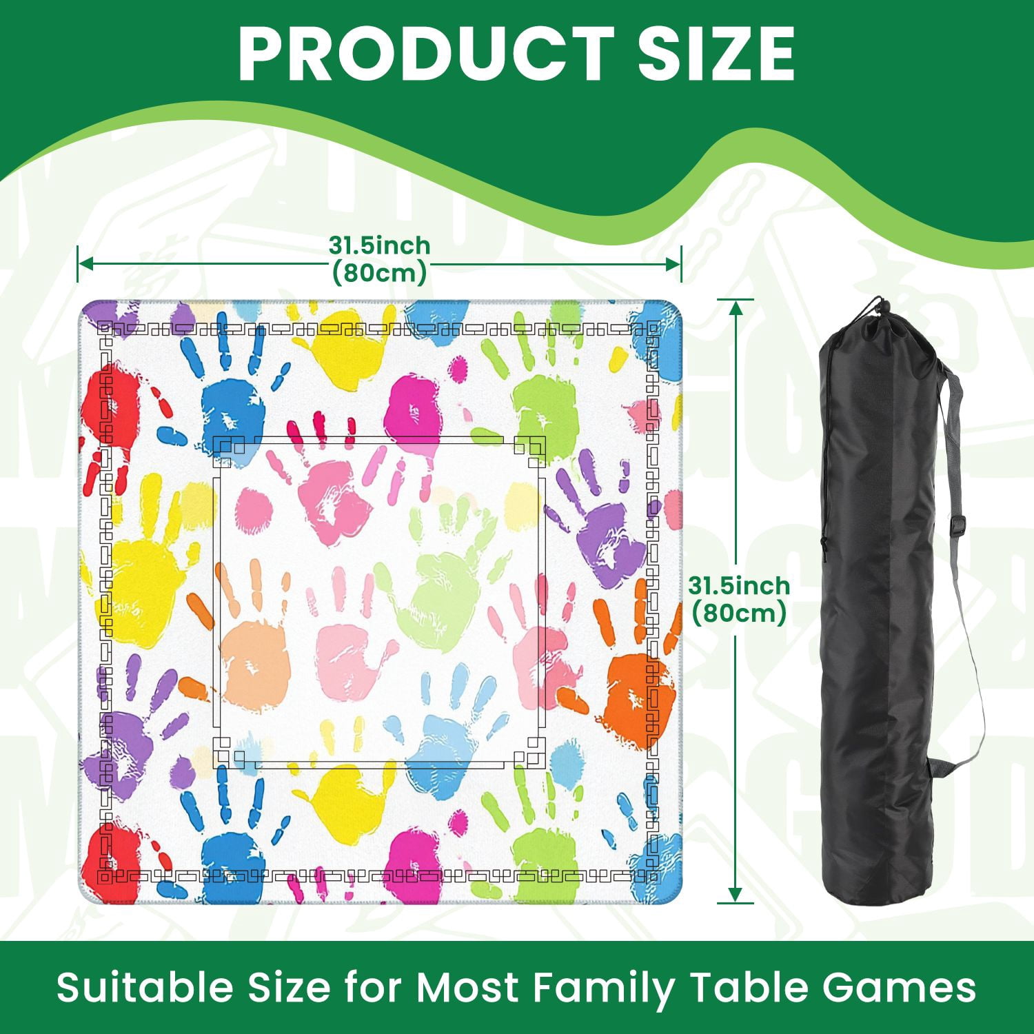 Mahjong Mat 31.5" x 31.5" motherhandprint seamless Non-Slip Noise Reduction American Mahjong Tiles Table Cover for Dominoes Poker Card Board Games Gift