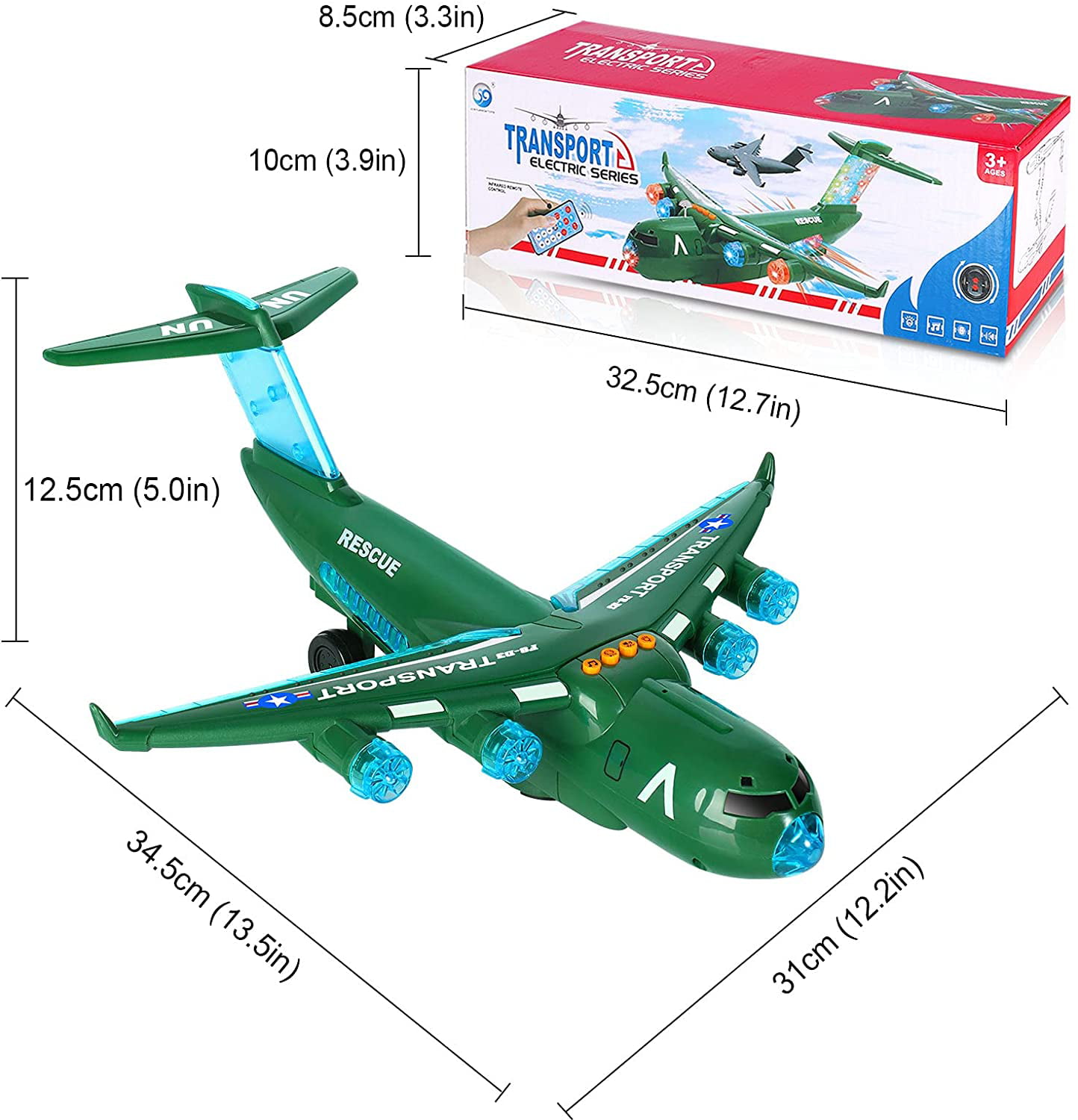 ELEOPTION Toys Kids Transport Airplane Toy Aeroplane Infrared Remote Control Plane Toys for Toddlers Girls Boys 