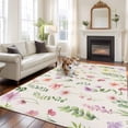 thumbnail image 3 of Area Rug 72×108in, Rustic Wildflower Vintage Linen Floor Carpet Living Room Rug, Colorful Flower Leaves Non-Slip Welcome Mat Indoor Rugs for Bedroom Dining Room, 3 of 9