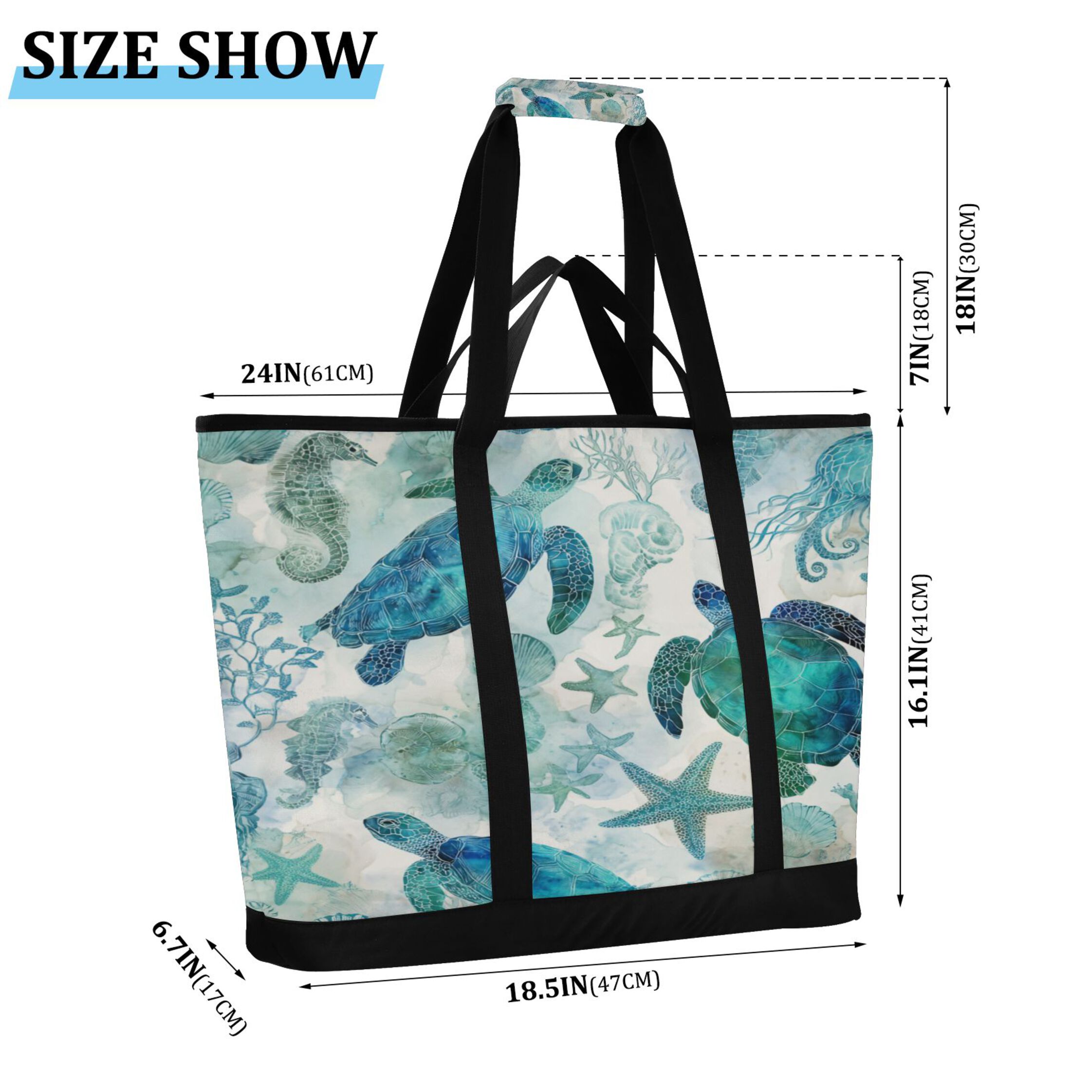Extra-Large Wide Opening Design Capacity Hand-Held Ice Pack Thickened Insulation Layer For Long-Lasting Cold Retention For Outdoor Shopping Picnics And Camping Green Adorable Sea Creatures