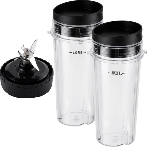 Equust Vasos de licuadora Ninja de 5 piezas de repuesto, vasos individuales de 16 oz con tapas para sorber y sellar, cuchilla extractora de 6 aletas, compatible con licuadoras Nurti Ninja Pro BL660 BL