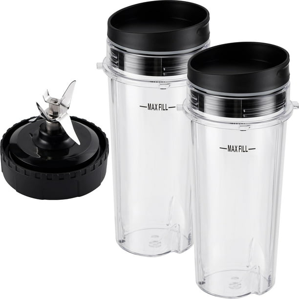 Equust Vasos de licuadora Ninja de 5 piezas de repuesto, vasos individuales de 16 oz con tapas para sorber y sellar, cuchilla extractora de 6 aletas, compatible con licuadoras Nurti Ninja Pro BL660 BL
