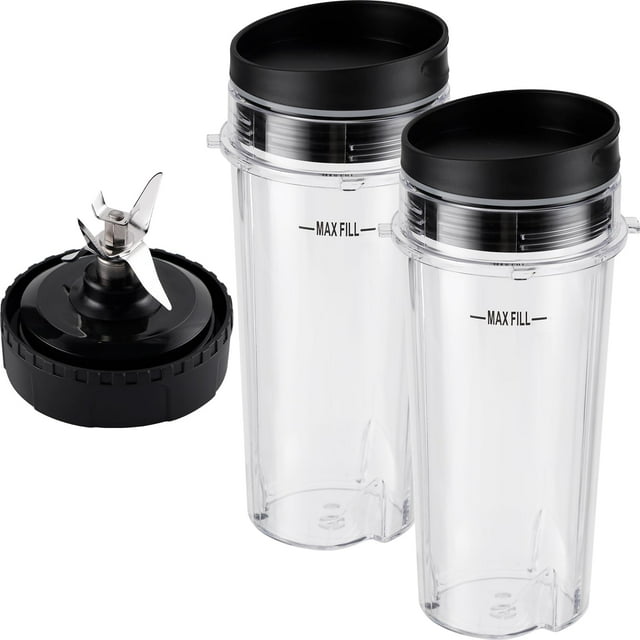 Equust Vasos de licuadora Ninja de 5 piezas de repuesto, vasos individuales de 16 oz con tapas para sorber y sellar, cuchilla extractora de 6 aletas, compatible con licuadoras Nurti Ninja Pro BL660 BL